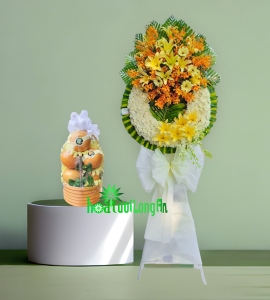 Combo Vòng Hoa và Giỏ Trái Cây Chia Buồn CM007